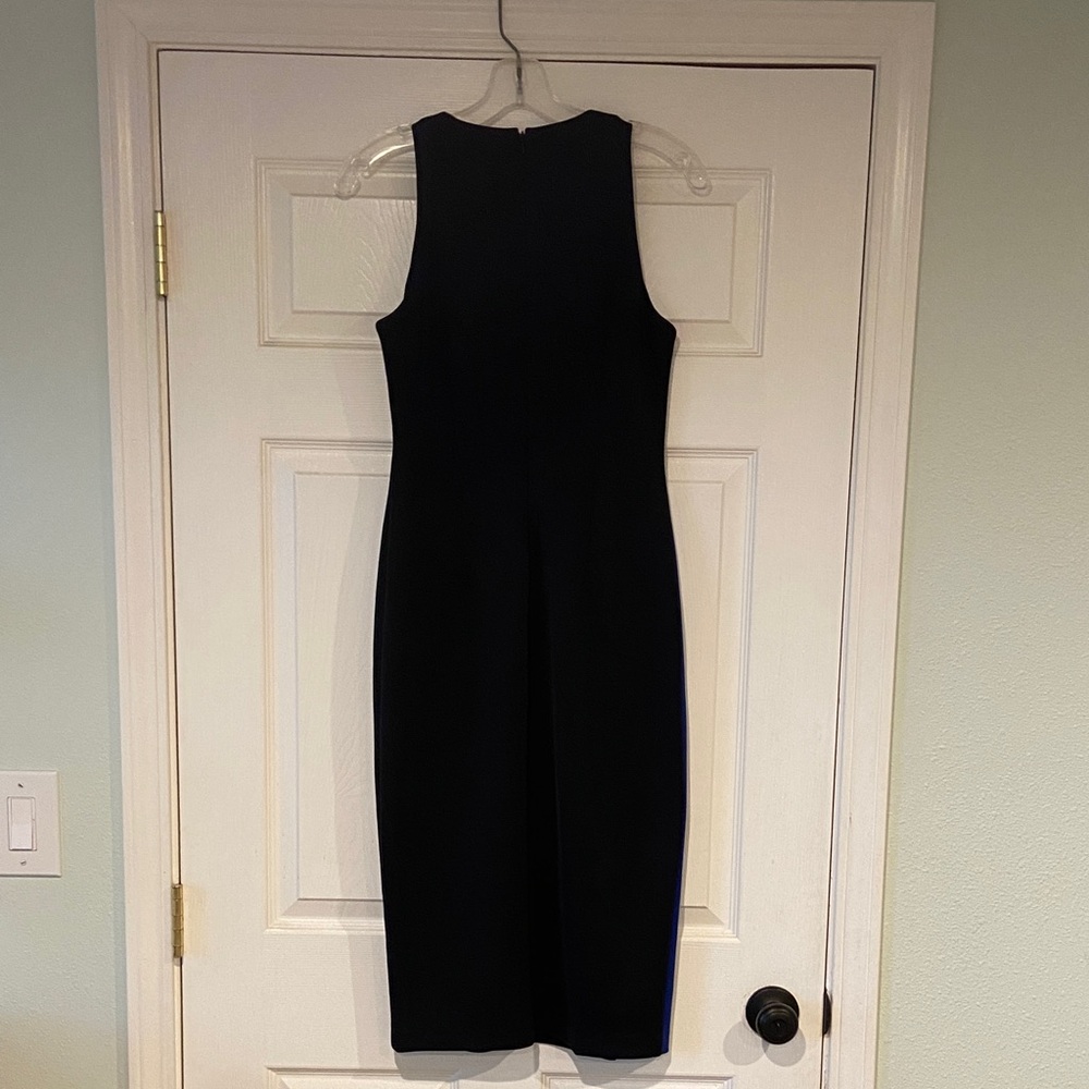 Maggy London Asymmetrical Midi Dress in Black and Blue - Picture 6 of 6